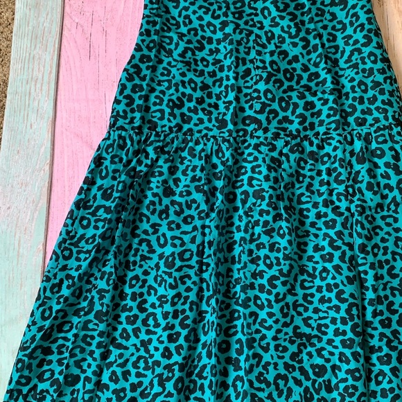Michelle Mason teal and black leaopard print midi dress 100% silk nwt - Picture 6 of 14